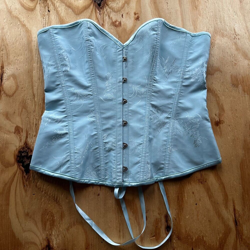 Light Blue Floral Jacquard Boned Corset Top - XL